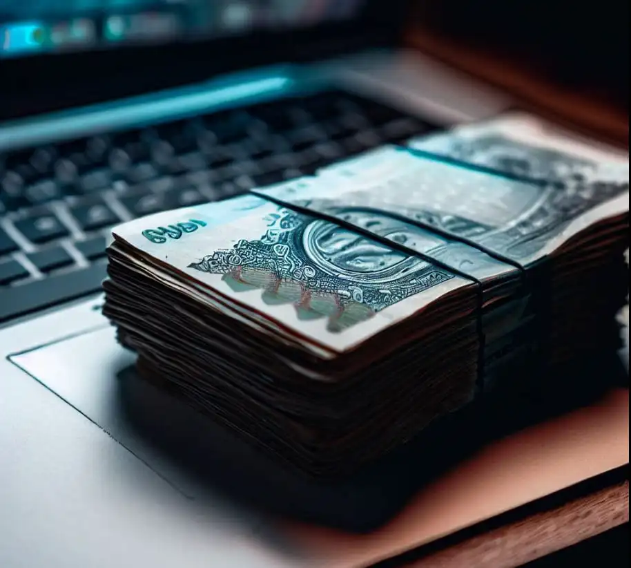 Laptop and money